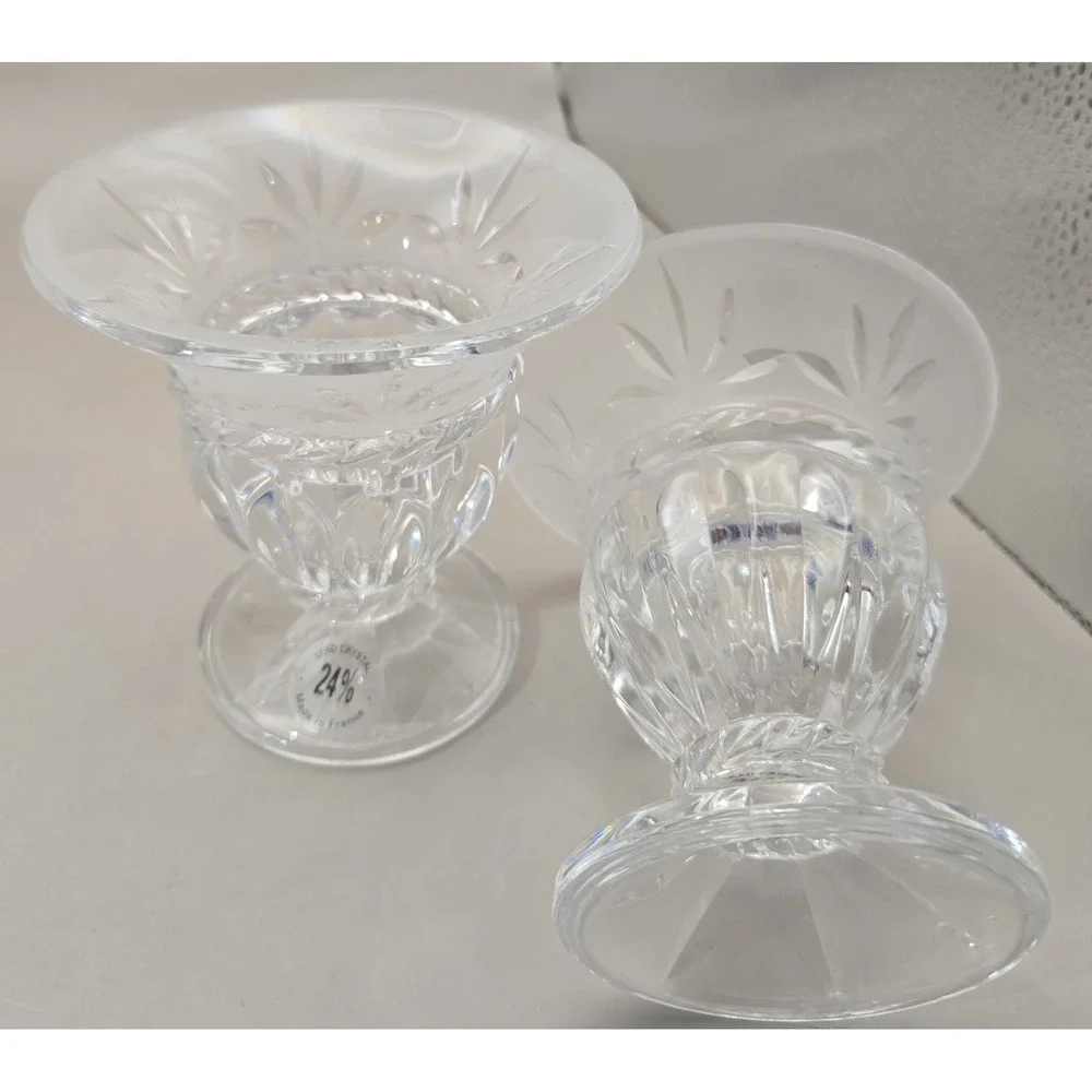 2 VTG Crystal Candle Holders 24% Lead‎ 